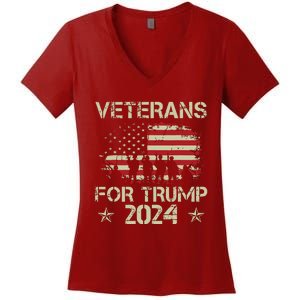 Grandpa Veterans For Trump 2024 American Flag 4th Of July Women's V-Neck T-Shirt