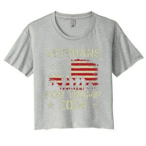 Grandpa Veterans For Trump 2024 American Flag 4th Of July Women's Crop Top Tee