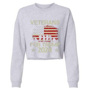 Grandpa Veterans For Trump 2024 American Flag 4th Of July Cropped Pullover Crew