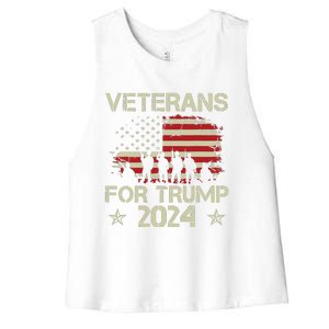 Grandpa Veterans For Trump 2024 American Flag 4th Of July Women's Racerback Cropped Tank