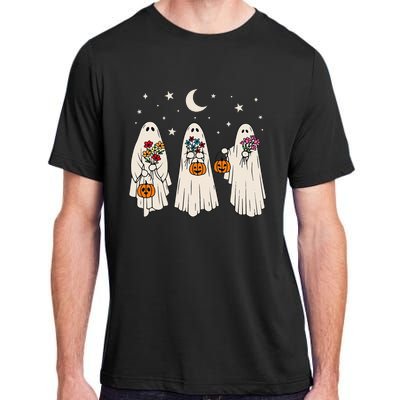 Groovy Vintage Floral Ghost Cute Halloween Spooky Season Adult ChromaSoft Performance T-Shirt