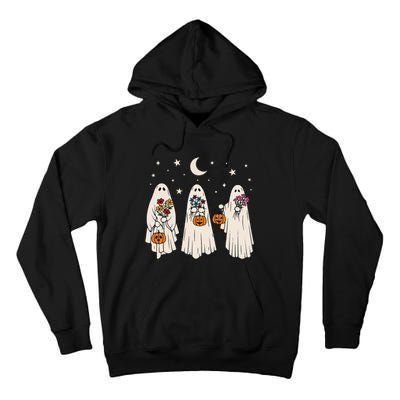 Groovy Vintage Floral Ghost Cute Halloween Spooky Season Tall Hoodie