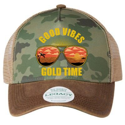 Good Vibes Gold Time Tropical Beach Legacy Tie Dye Trucker Hat