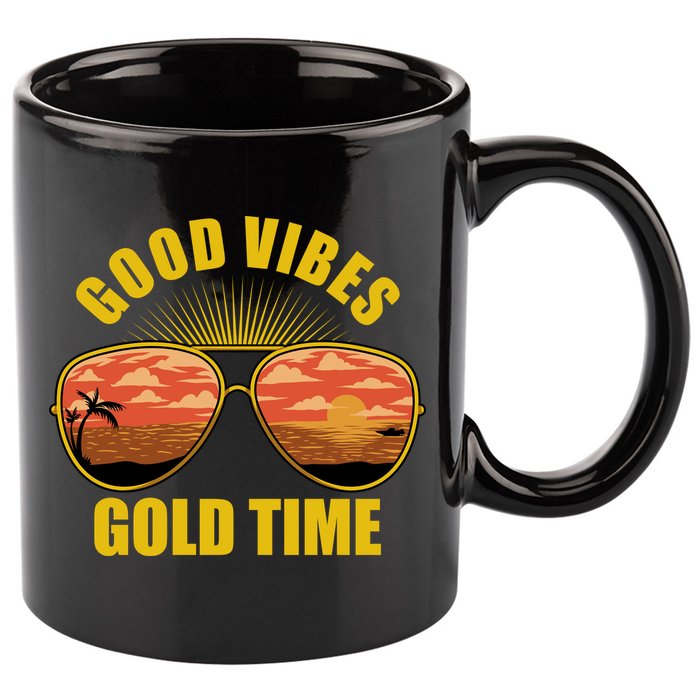 Good Vibes Gold Time Tropical Beach 11oz C Handle Ceramic Mug