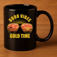 Good Vibes Gold Time Tropical Beach 11oz C Handle Ceramic Mug