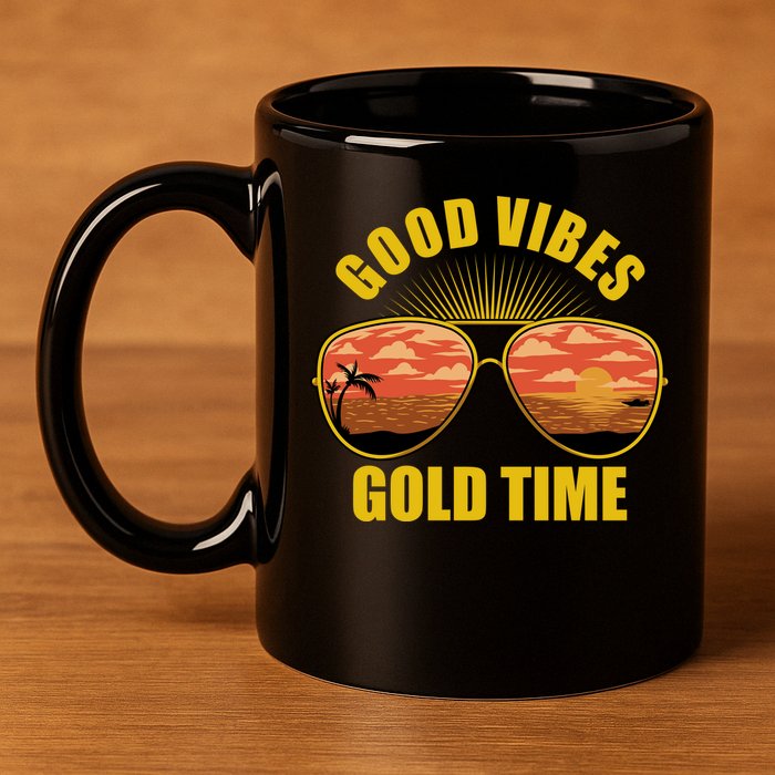 Good Vibes Gold Time Tropical Beach 11oz C Handle Ceramic Mug