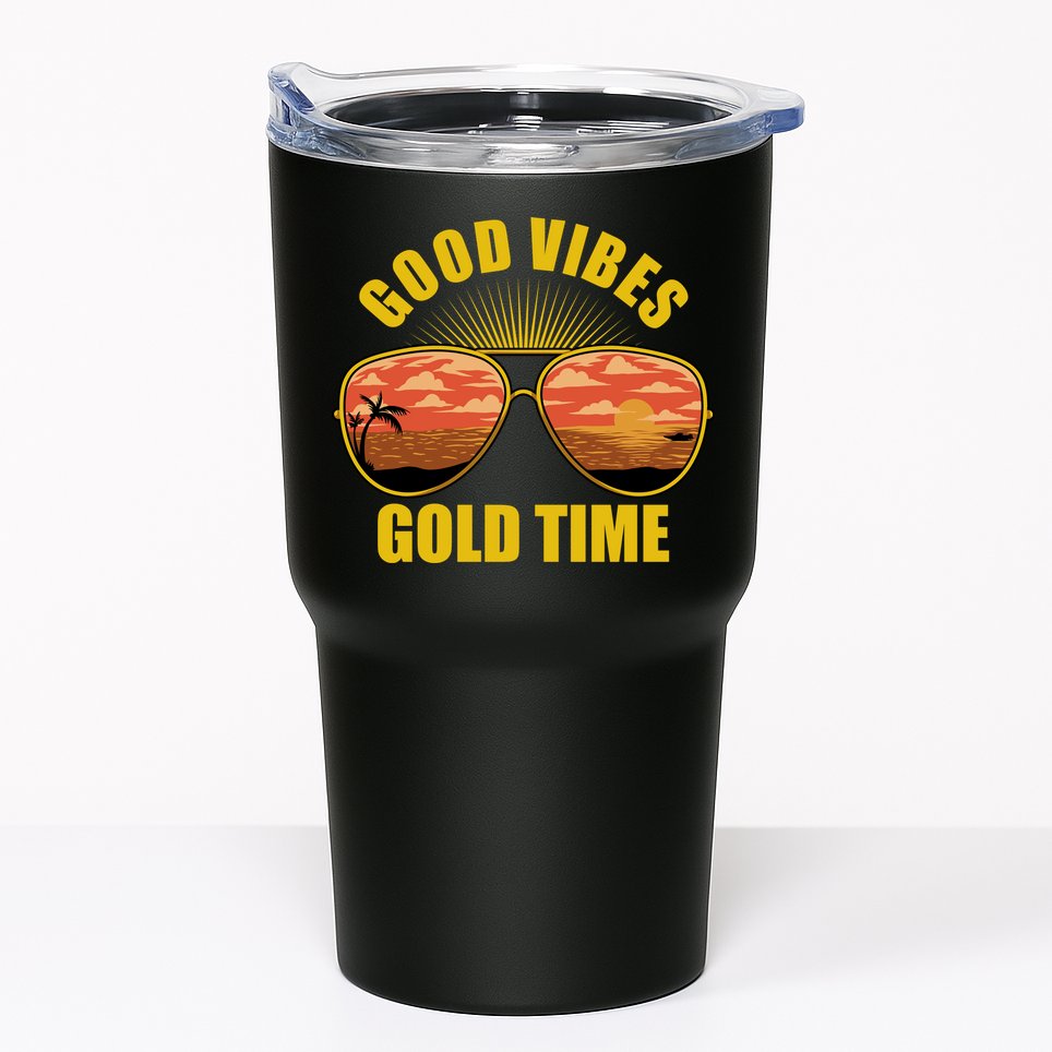 Good Vibes Gold Time Tropical Beach Tumbler