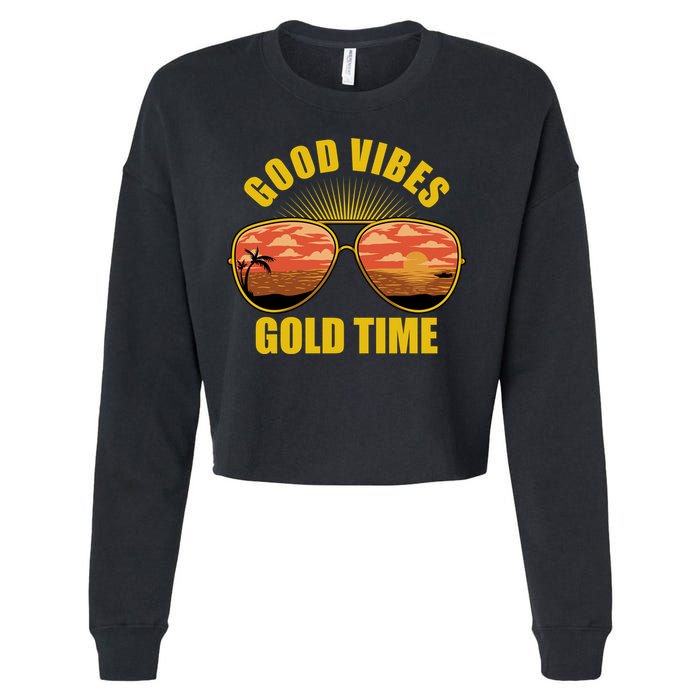 Good Vibes Gold Time Tropical Beach Cropped Pullover Crew