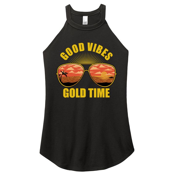 Good Vibes Gold Time Tropical Beach Women's Perfect Tri Rocker Tank