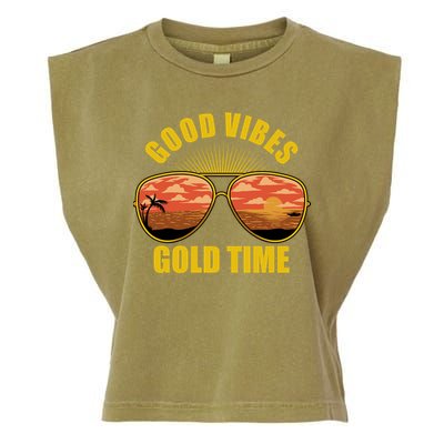 Good Vibes Gold Time Tropical Beach Garment-Dyed Women's Muscle Tee