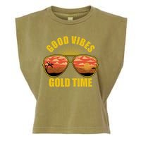 Good Vibes Gold Time Tropical Beach Garment-Dyed Women's Muscle Tee