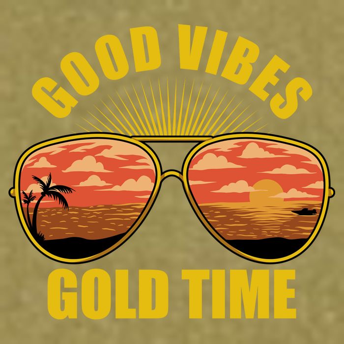 Good Vibes Gold Time Tropical Beach Garment-Dyed Women's Muscle Tee