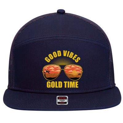 Good Vibes Gold Time Tropical Beach 7 Panel Mesh Trucker Snapback Hat