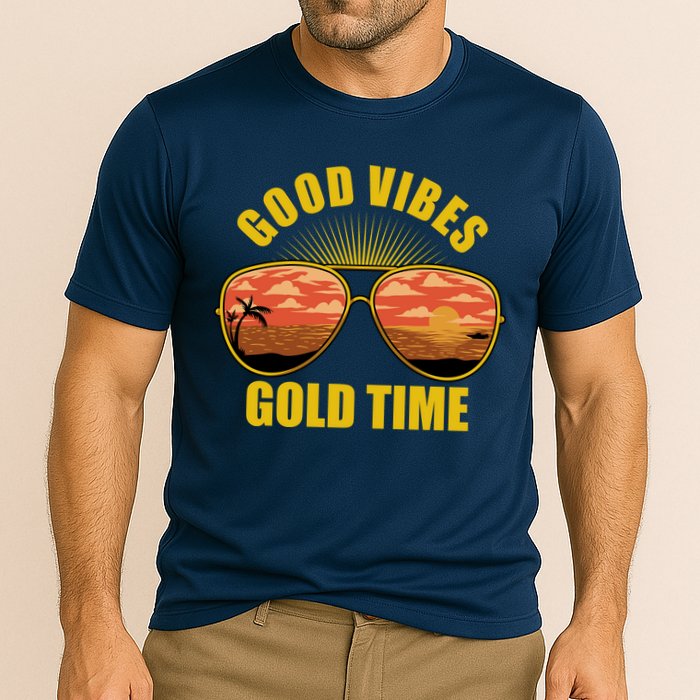 Good Vibes Gold Time Tropical Beach Performance Shirt