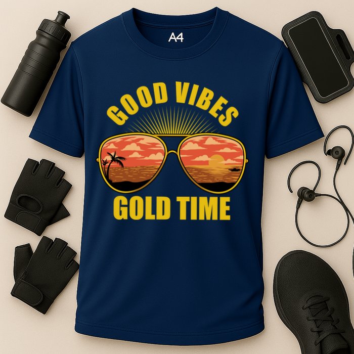 Good Vibes Gold Time Tropical Beach Performance Shirt