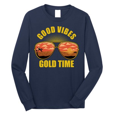 Good Vibes Gold Time Tropical Beach Long Sleeve Shirt