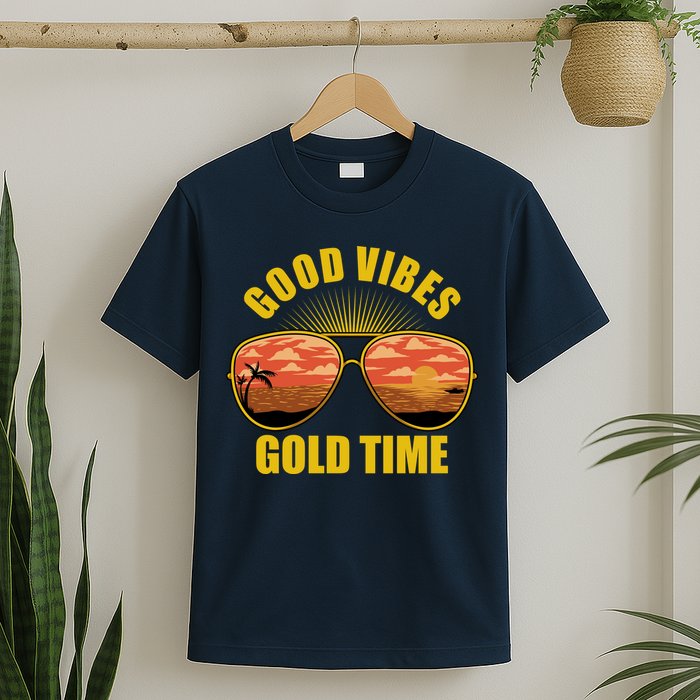 Good Vibes Gold Time Tropical Beach T-Shirt