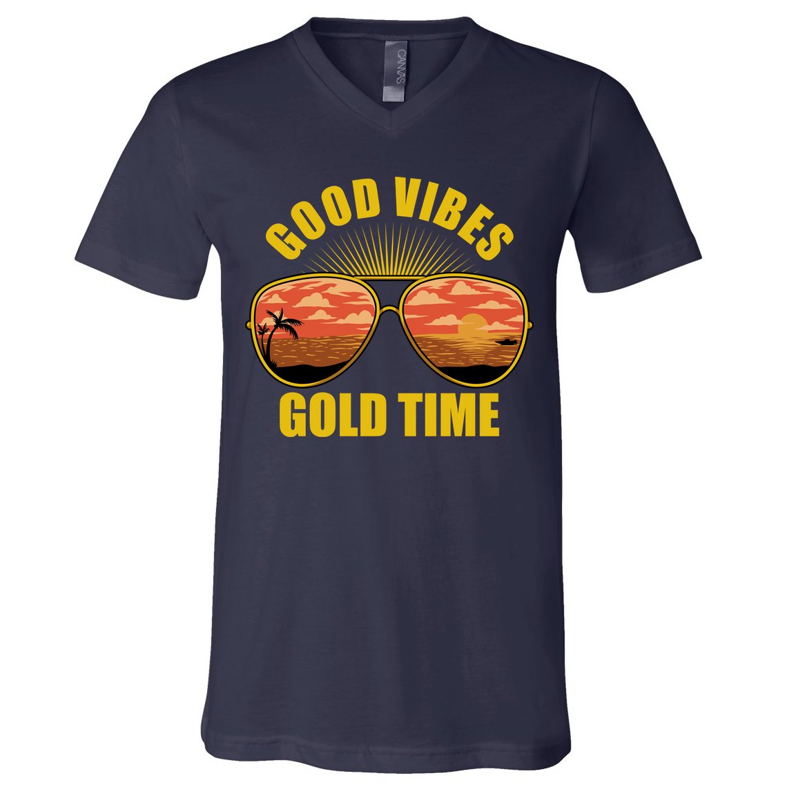 Good Vibes Gold Time Tropical Beach V-Neck T-Shirt