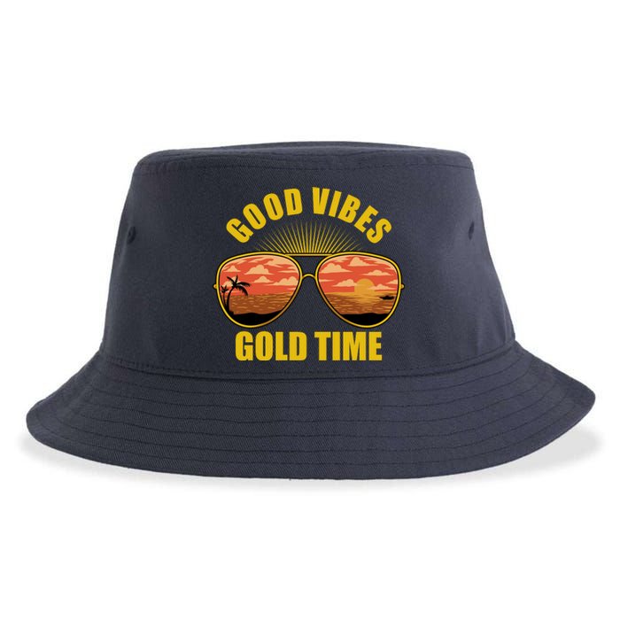 Good Vibes Gold Time Tropical Beach Sustainable Bucket Hat