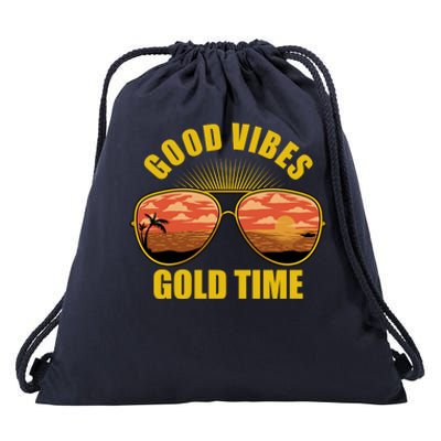 Good Vibes Gold Time Tropical Beach Drawstring Bag