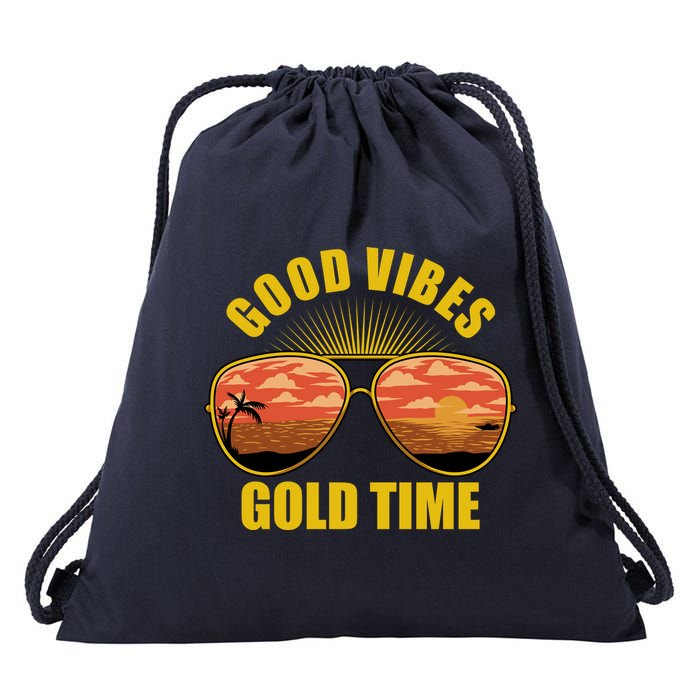 Good Vibes Gold Time Tropical Beach Drawstring Bag