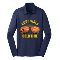 Good Vibes Gold Time Tropical Beach Silk Touch Performance Long Sleeve Polo