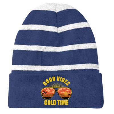 Good Vibes Gold Time Tropical Beach Striped Beanie with Solid Band