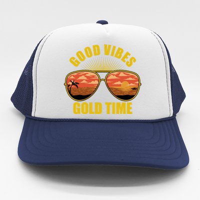 Good Vibes Gold Time Tropical Beach Trucker Hat