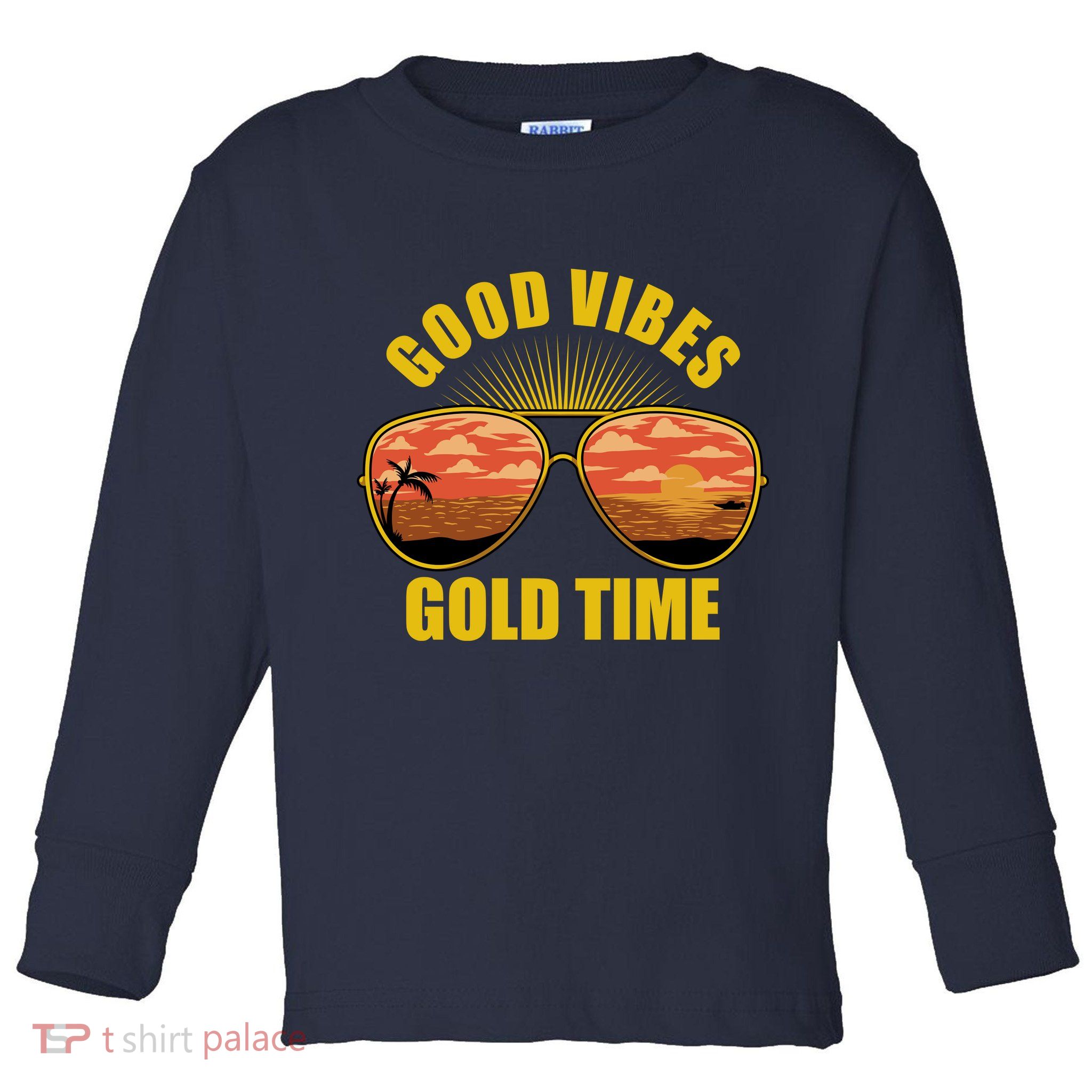 Good Vibes Gold Time Tropical Beach Toddler Long Sleeve Shirt