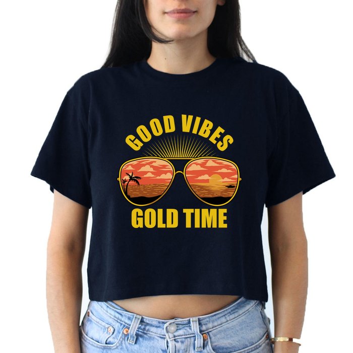 Good Vibes Gold Time Tropical Beach Women's Crop Top Tee