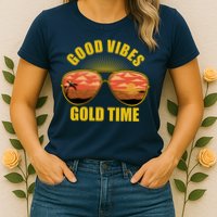 Good Vibes Gold Time Tropical Beach Womens T-Shirt