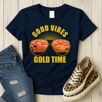 Good Vibes Gold Time Tropical Beach Womens T-Shirt