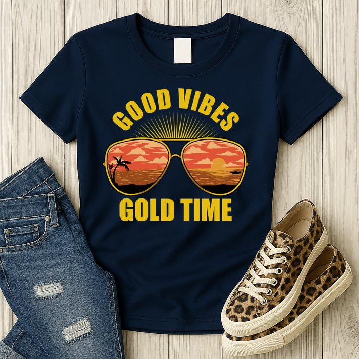 Good Vibes Gold Time Tropical Beach Womens T-Shirt