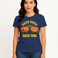 Good Vibes Gold Time Tropical Beach Womens T-Shirt