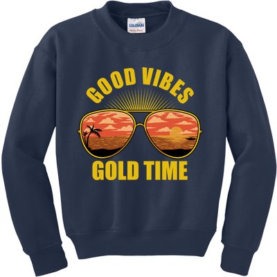 Good Vibes Gold Time Tropical Beach Kids Sweatshirt