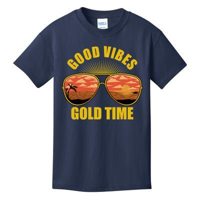 Good Vibes Gold Time Tropical Beach Kids T-Shirt