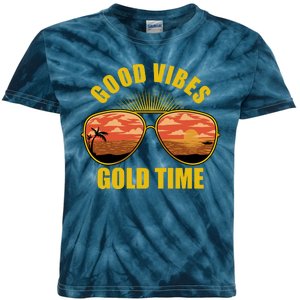 Good Vibes Gold Time Tropical Beach Kids Tie-Dye T-Shirt