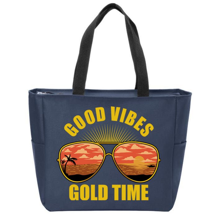 Good Vibes Gold Time Tropical Beach Zip Tote Bag