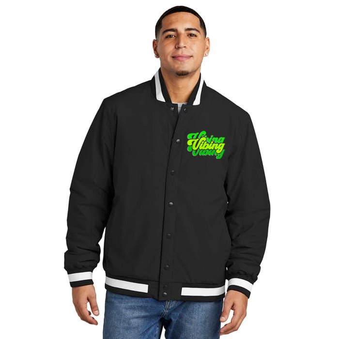 Green Vibing Green Color Graphic Green Vibes Only Insulated Varsity Jacket