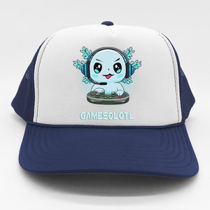 Gamesolotl Video Gamer Axolotl Fish Playing Gamer Anime Trucker Hat