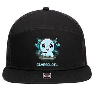 Gamesolotl Video Gamer Axolotl Fish Playing Gamer Anime Boys 7 Panel Mesh Trucker Snapback Hat