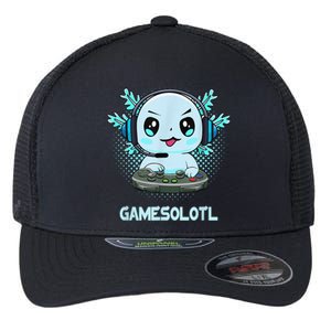 Gamesolotl Video Gamer Axolotl Fish Playing Gamer Anime Boys Flexfit Unipanel Trucker Cap