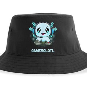 Gamesolotl Video Gamer Axolotl Fish Playing Gamer Anime Boys Sustainable Bucket Hat