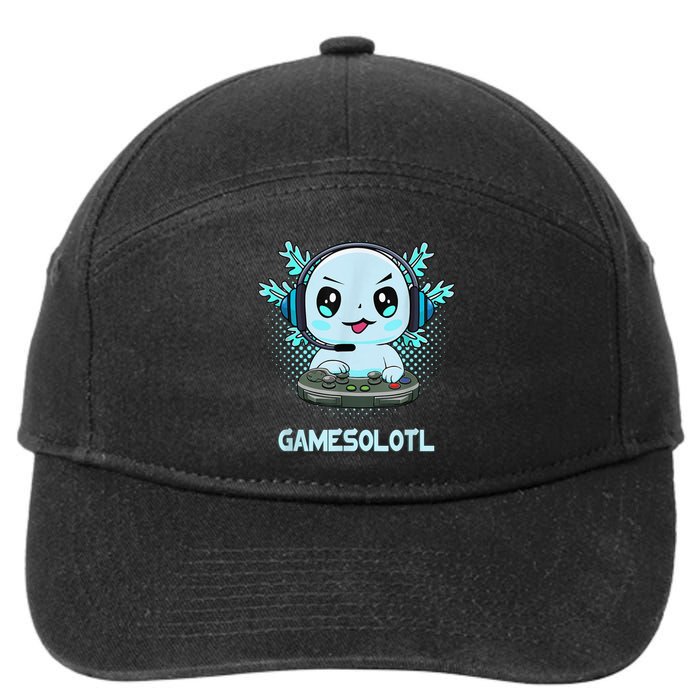 Gamesolotl Video Gamer Axolotl Fish Playing Gamer Anime Boys 7-Panel Snapback Hat