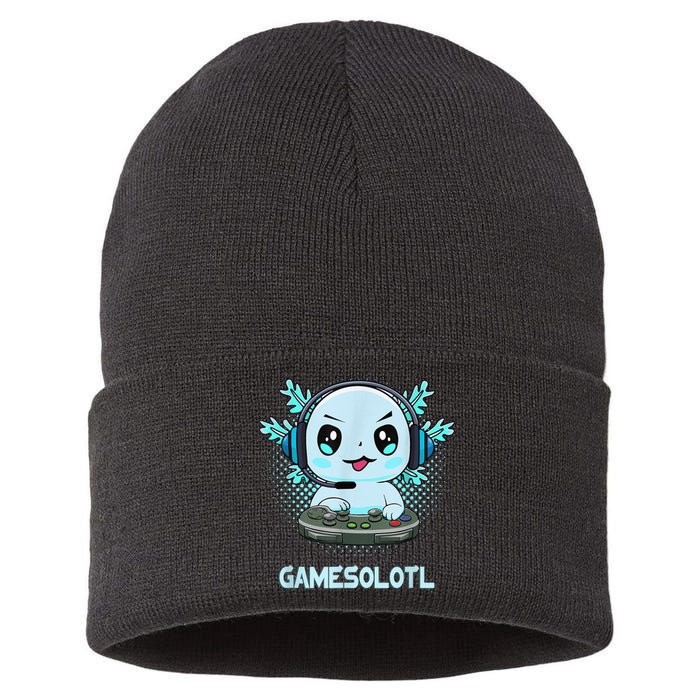 Gamesolotl Video Gamer Axolotl Fish Playing Gamer Anime Boys Sustainable Knit Beanie