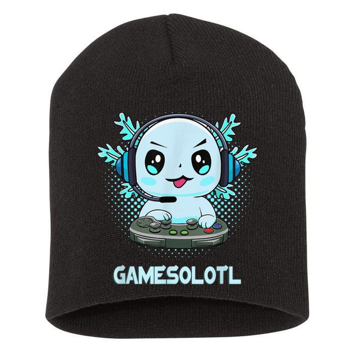 Gamesolotl Video Gamer Axolotl Fish Playing Gamer Anime Boys Short Acrylic Beanie