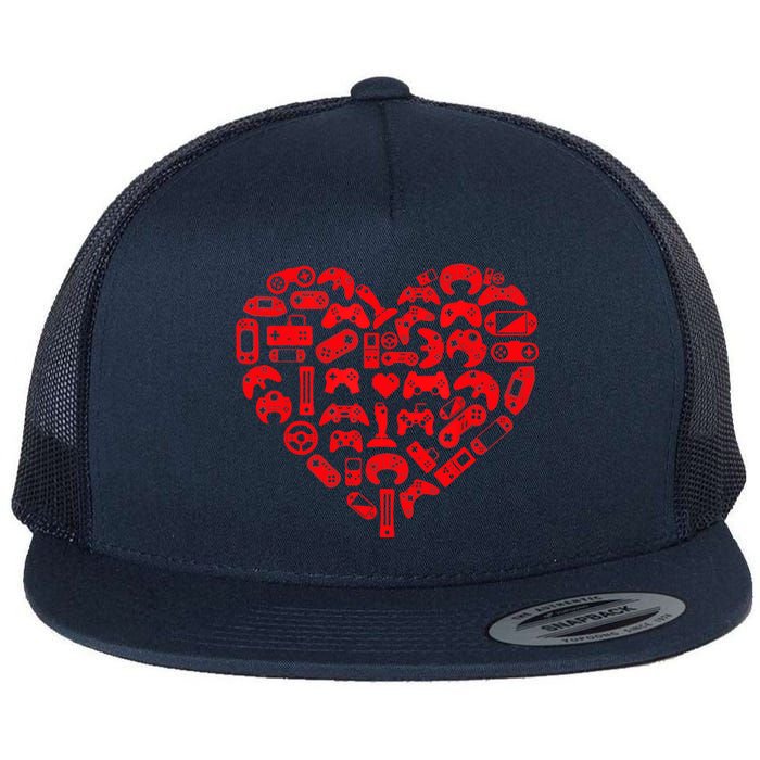 Gamer Video Games Heart Valentines Day Lover Flat Bill Trucker Hat