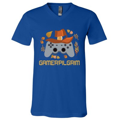 Gamerpilgrim Video Game Controller Funny Thanksgiving Game Gift V-Neck T-Shirt