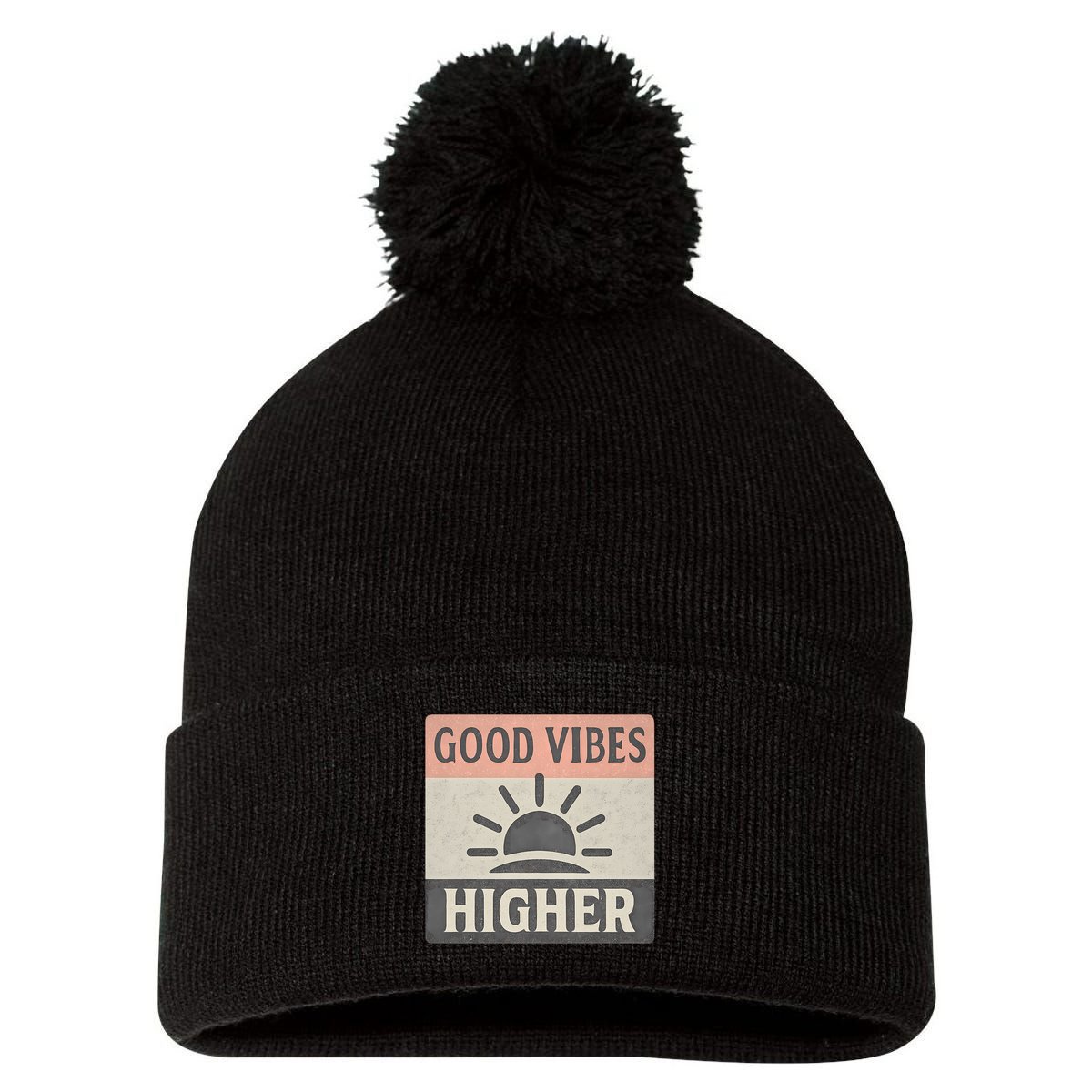 Good Vibes Higher Pom Pom 12in Knit Beanie