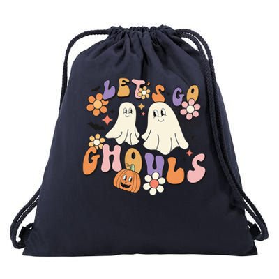 Groovy Vintage Lets Go Ghouls Halloween Cute Ghost Costume Gift Drawstring Bag